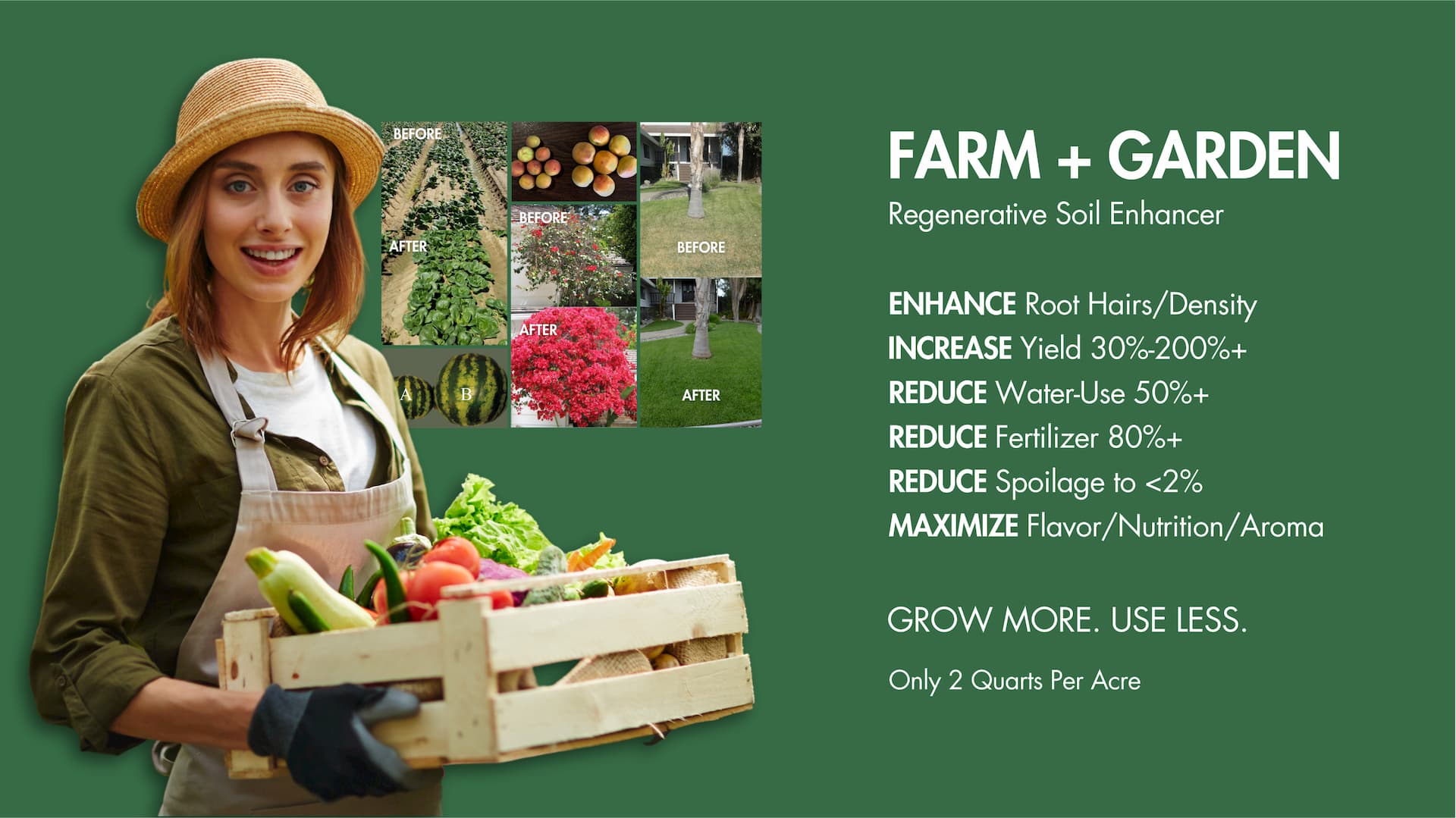 Farm and Garden Regenerative Soil Enhancer benefits with before and after photos